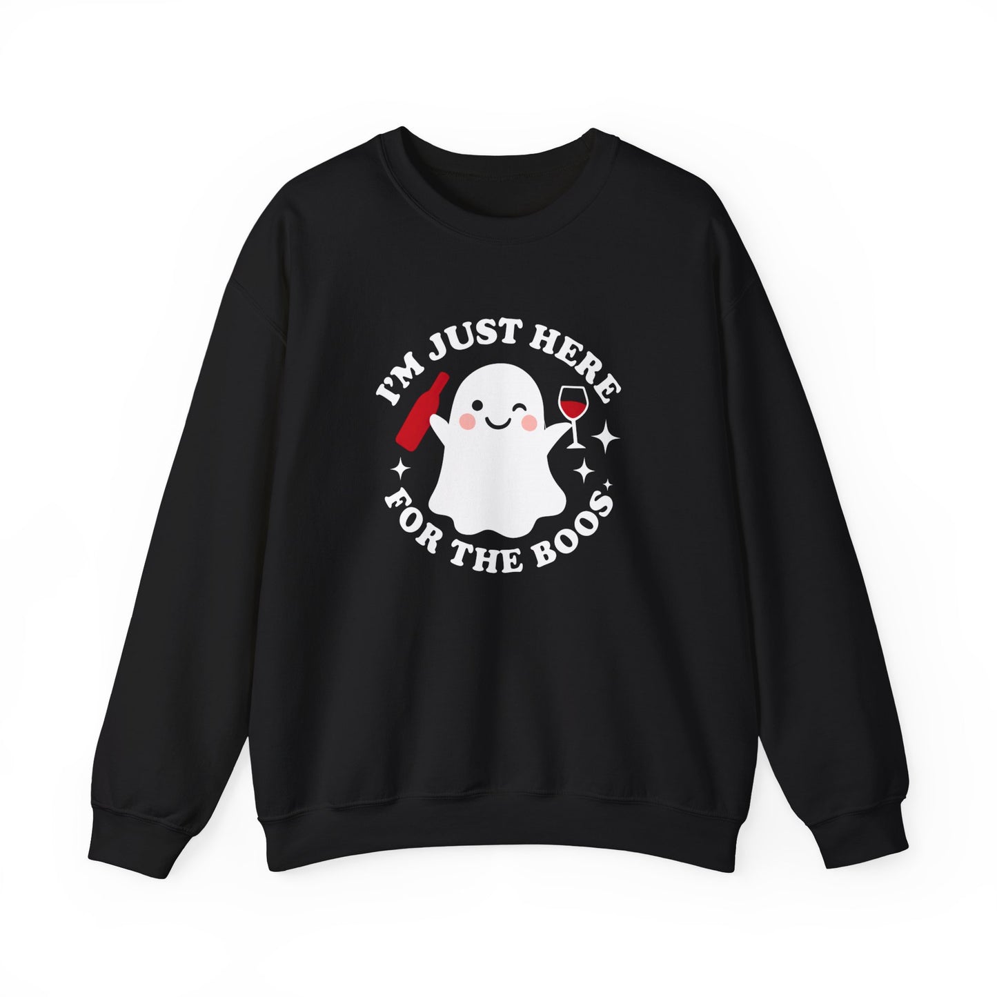 Spooky Vibes Crewneck Sweatshirt - Halloween Casual, Ghost Design, Cozy, Unisex Apparel, Great for Parties, Fall Fashion