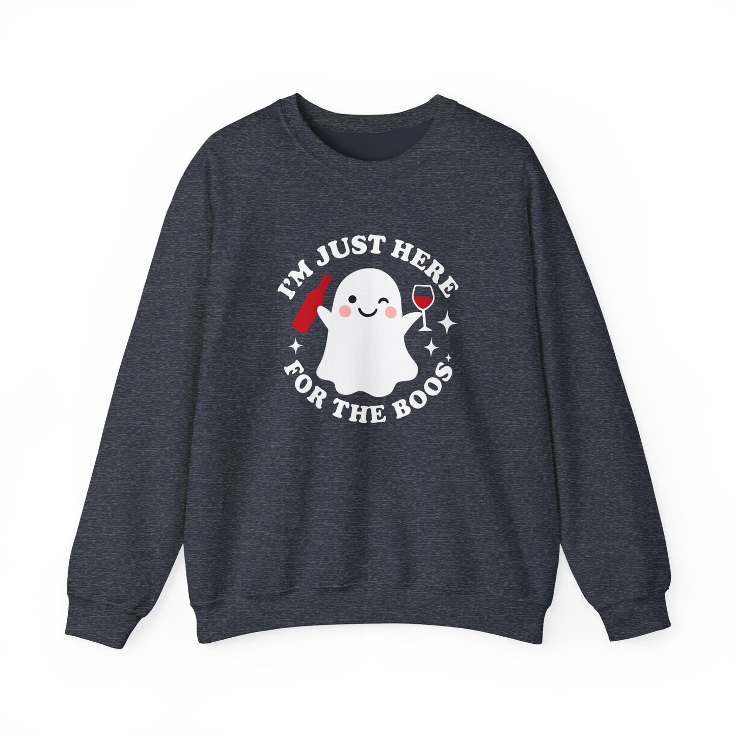 Spooky Vibes Crewneck Sweatshirt - Halloween Casual, Ghost Design, Cozy, Unisex Apparel, Great for Parties, Fall Fashion